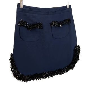 NWOT Hoss Intropia Navy Cotton Tweed-like Sequin Skirt Size 36